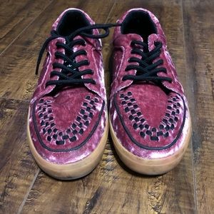 Rose Pink Velvet Creeper Sneakers with Gum Soles